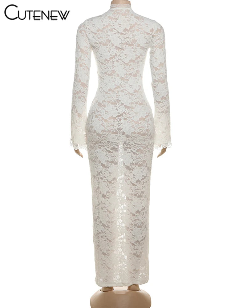 Evening Lace Overlay Maxi Dress
