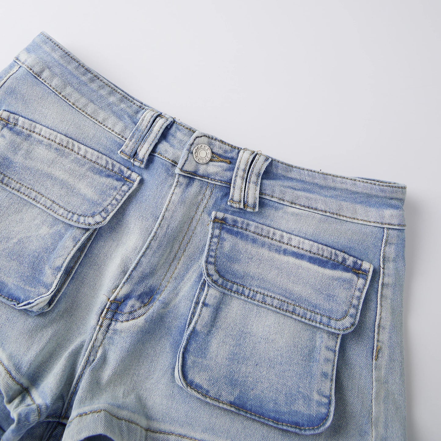 Mid Waist Streetwear Inspired With Pockets Denim Shorts for Women