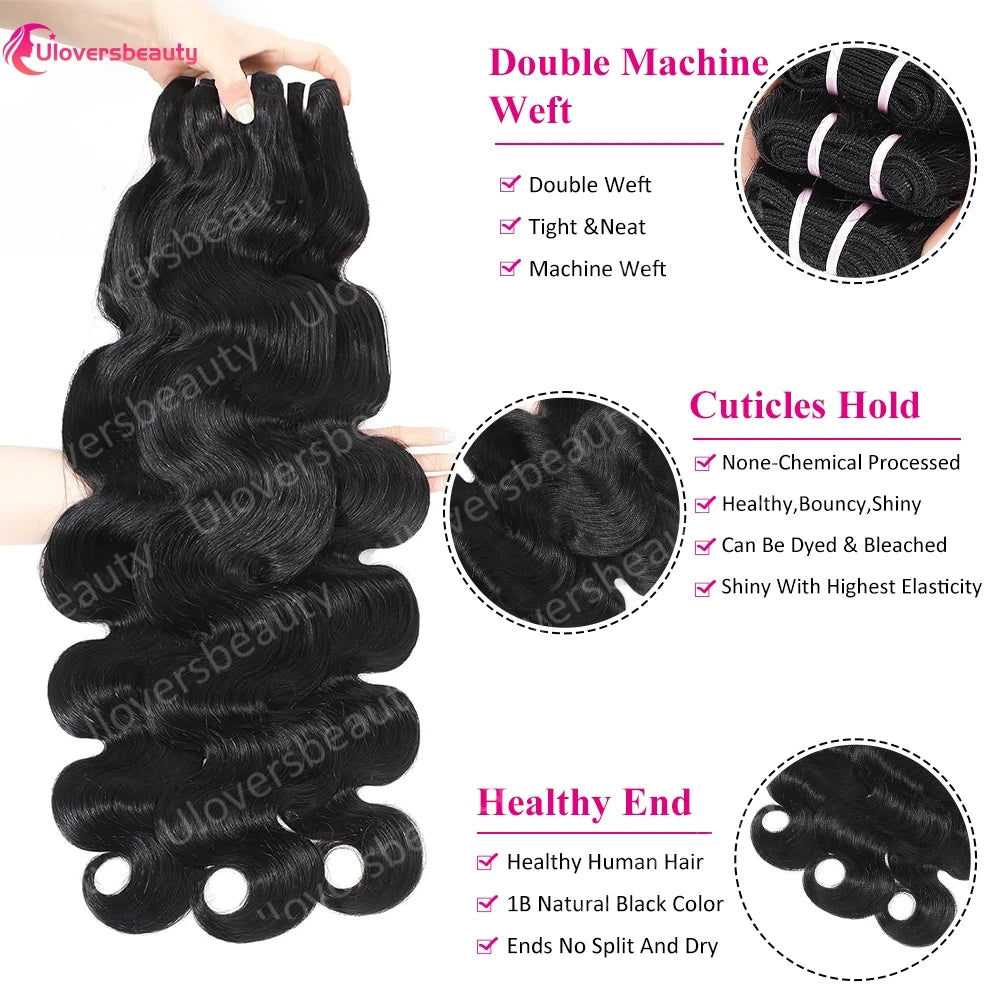 Double Drawn Body Wave Human Hair Bundles for Women