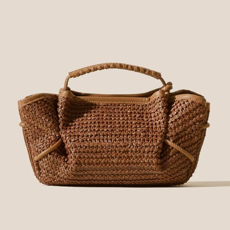 Luxury Brown Leather Braided Handbag Niche Exquisite Versatile Pleated Shoulder Bag Women's Fashion Brand Solid Color Bucket Bag
