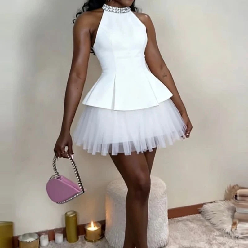 Elegant O-Neck Sleeveless Top And Mini Skirt Set for Women
