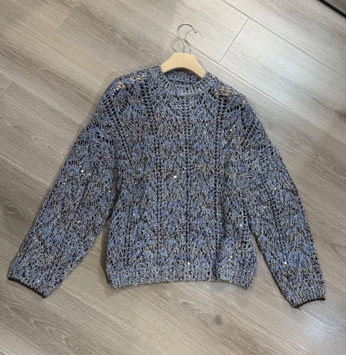 Embellished Diamond Sequin Lightweight Knit Sweater For Women