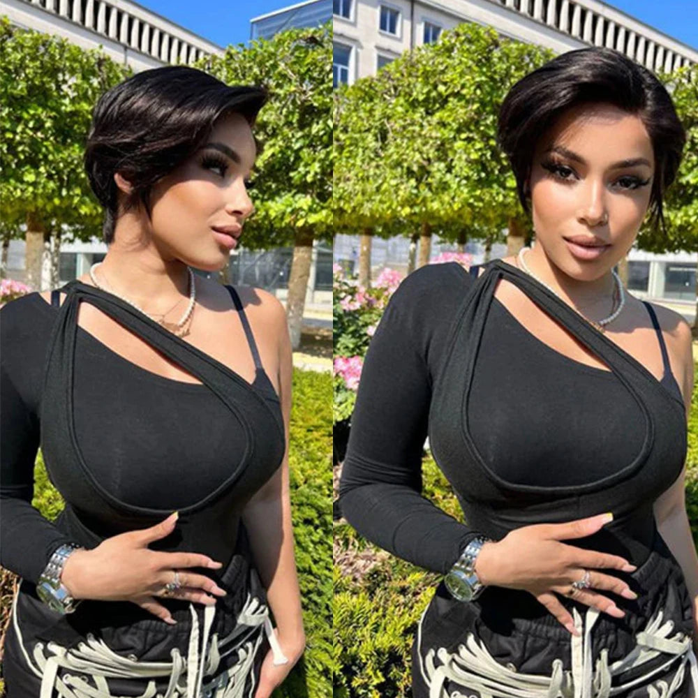 Short Pixie Cut Lace Front Wigs Human Hair 13X4 Straight Lace Human Hair Wigs For Black Women Wear And Go Glueless Wigs 180%