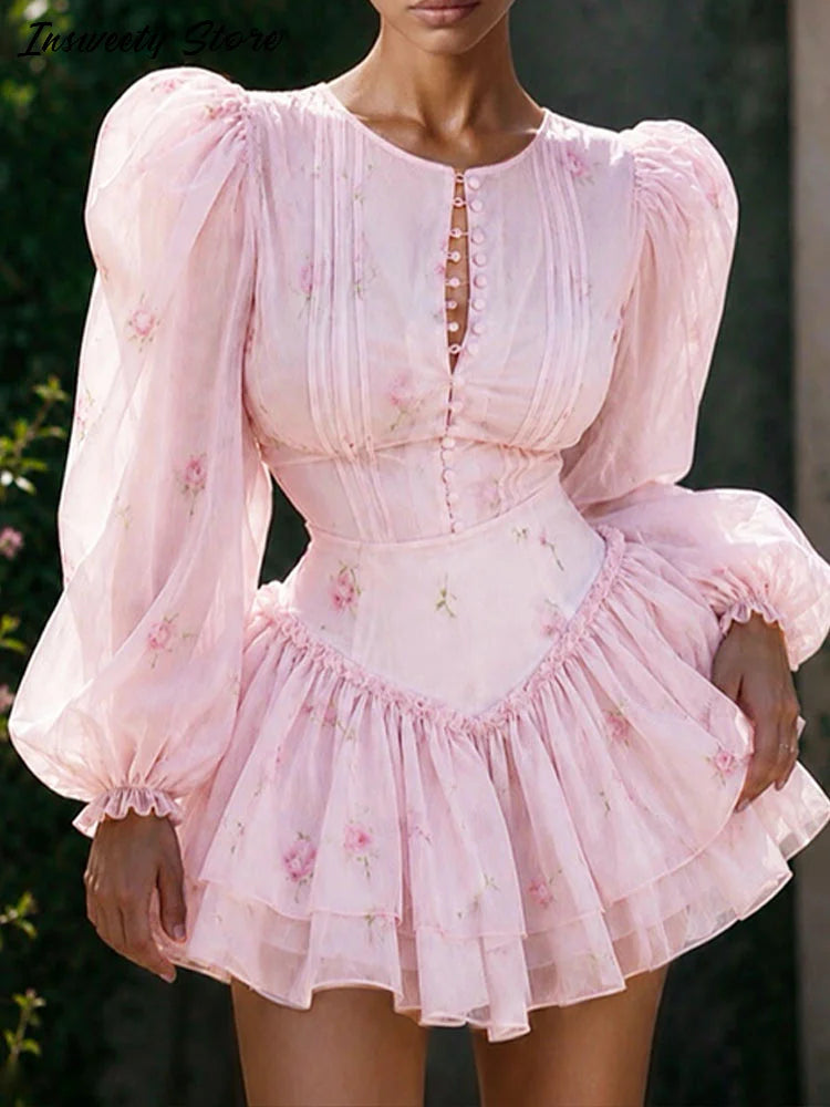 Floral Print Chiffon Tiered Ruffle Maxi Dress for Women