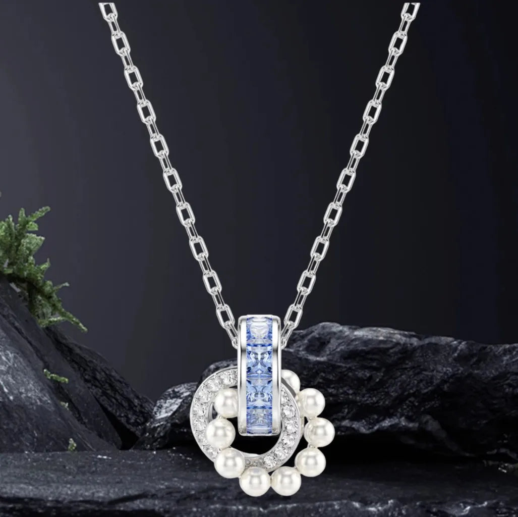 Elegant Silver Crystal Necklace and Earring Set for Women