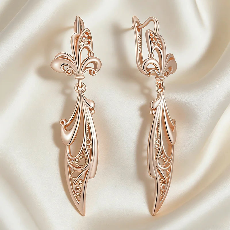 Glossy Rose Gold Flower Drop Earrings