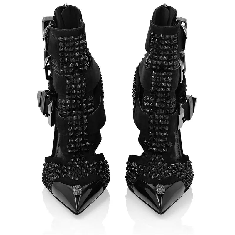 Crystal Embellished Pointed Toe Stiletto Sandals for Women
