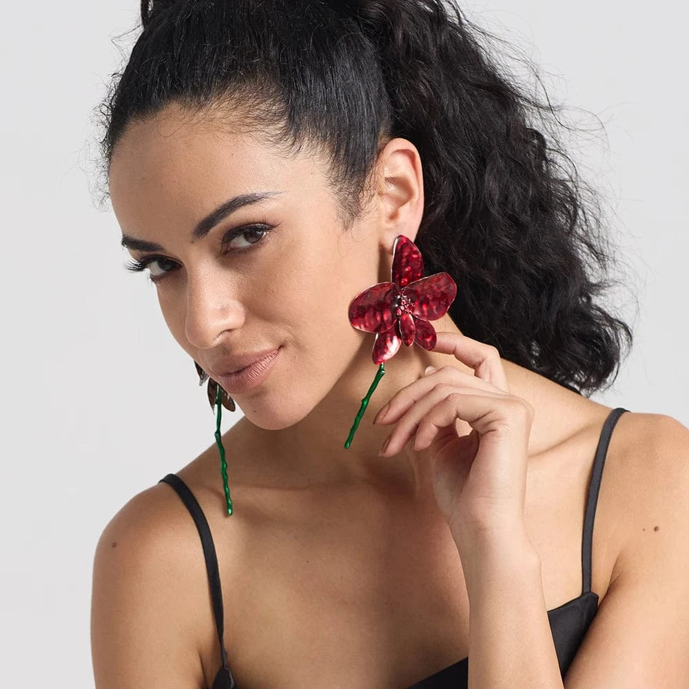 New Arrival Exaggerated Large Red Flower Drop Earrings High-Quality Trendy Long Earrings For Women Statement Jewelry Accessories