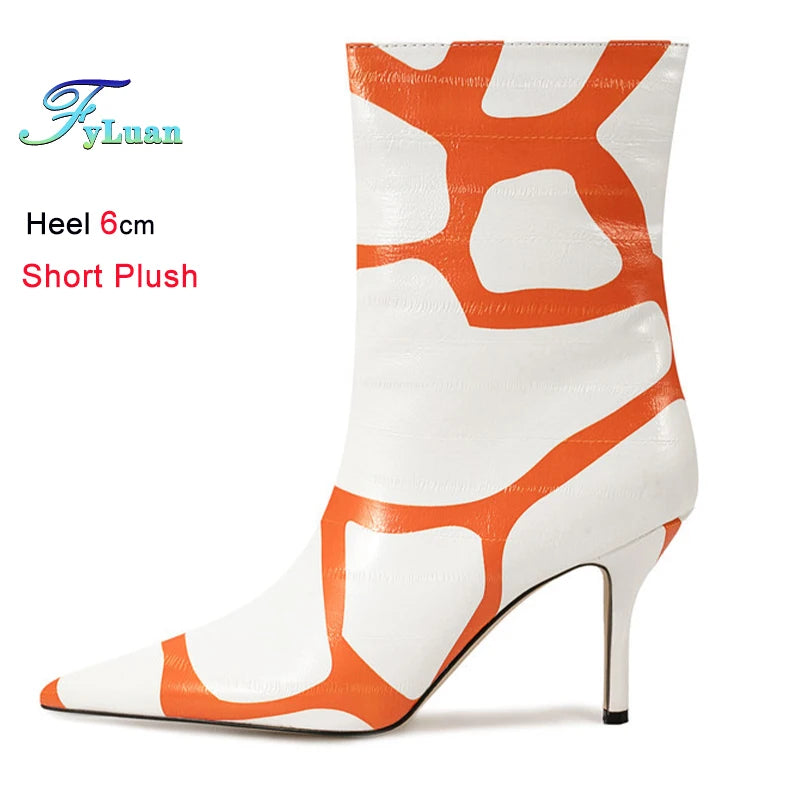 Fashion Trendy Pointed Toe High Heel Ankle Boots With Side Zipper for Women
