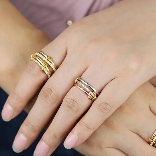 Gold Tone Pink Zircon Stacking Band Rings for Women