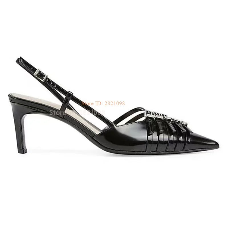 Pointed Toe Slingback Pumps With Belt Buckle Straps For Women