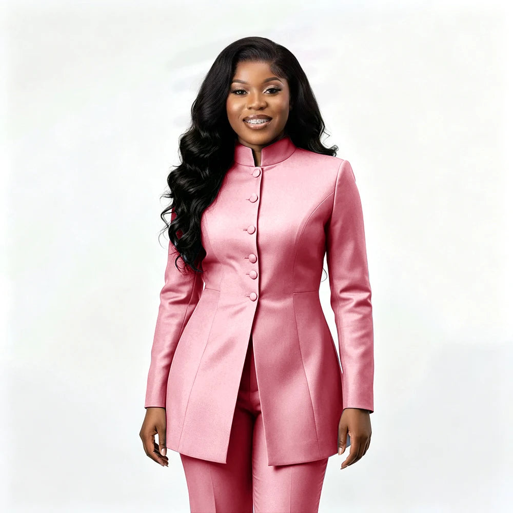 Smart Casual Two Piece Knit Blazer Set with Pants for Women