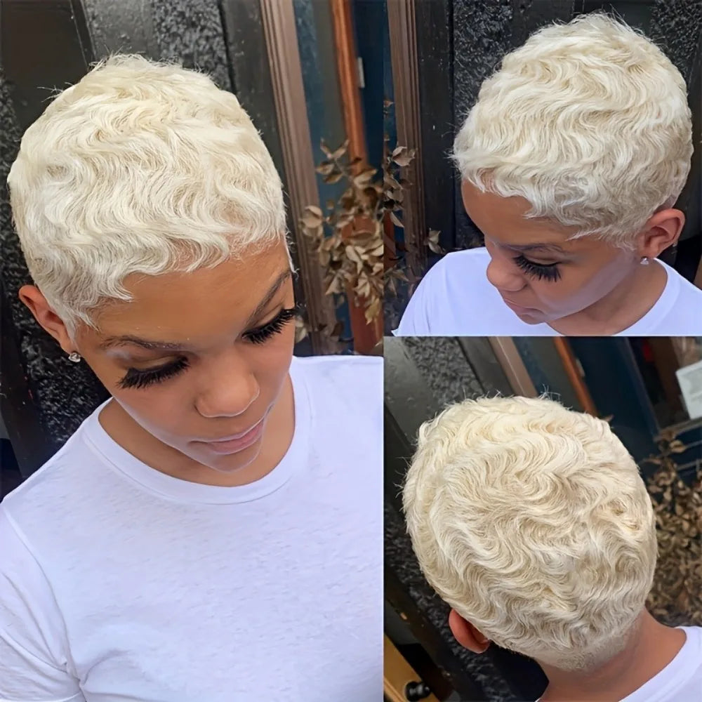 Short Layered Ocean Wave Human Hair Wig With Bangs For Women
