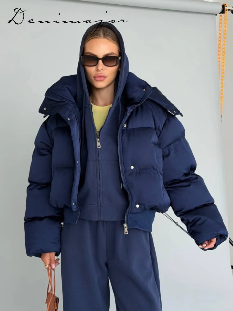 Detachable Hood Cropped Padded Winter Jacket for Women