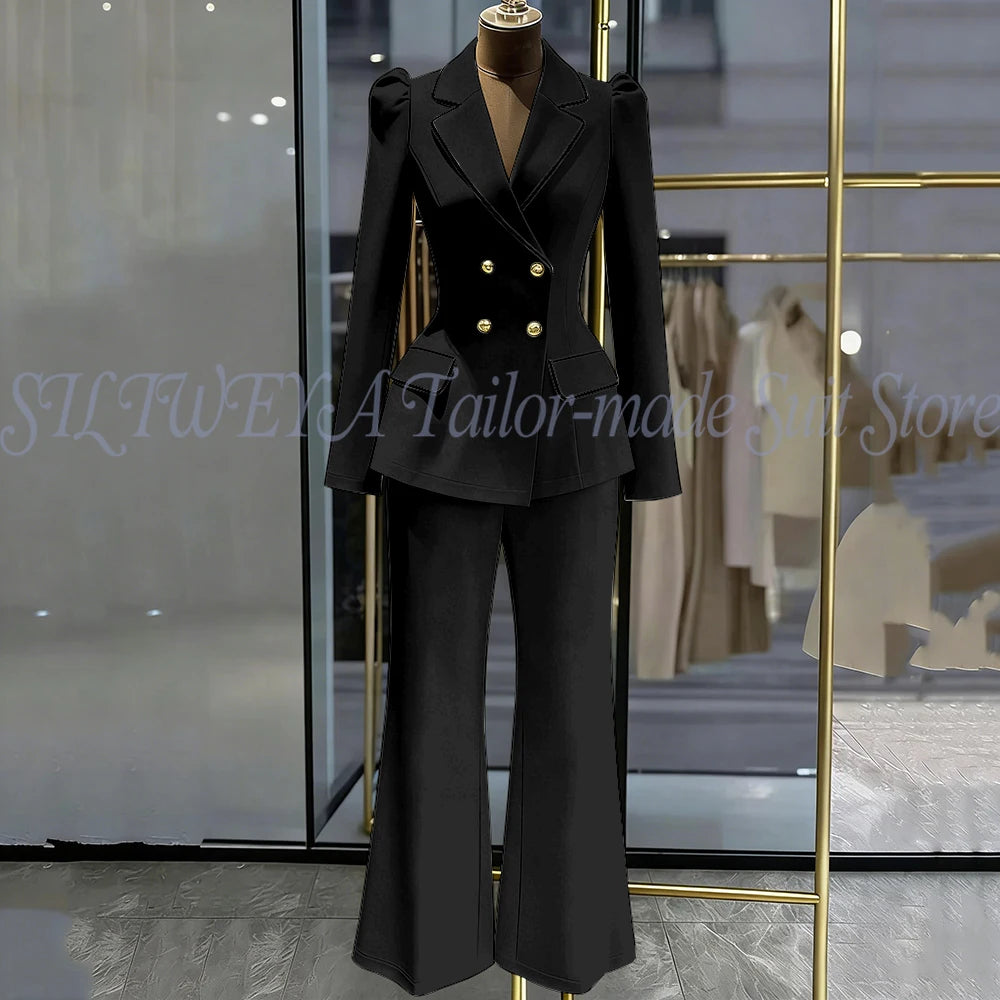 Double Breasted Blazer Set With Side Pockets For Women