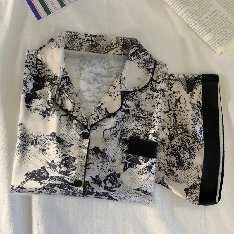 Chinese Elegant Ink and Wash Painting Women's Pajamas Ancient Style Classical Flavor Sleepwear 2024 New Summer Fashion Nightgown