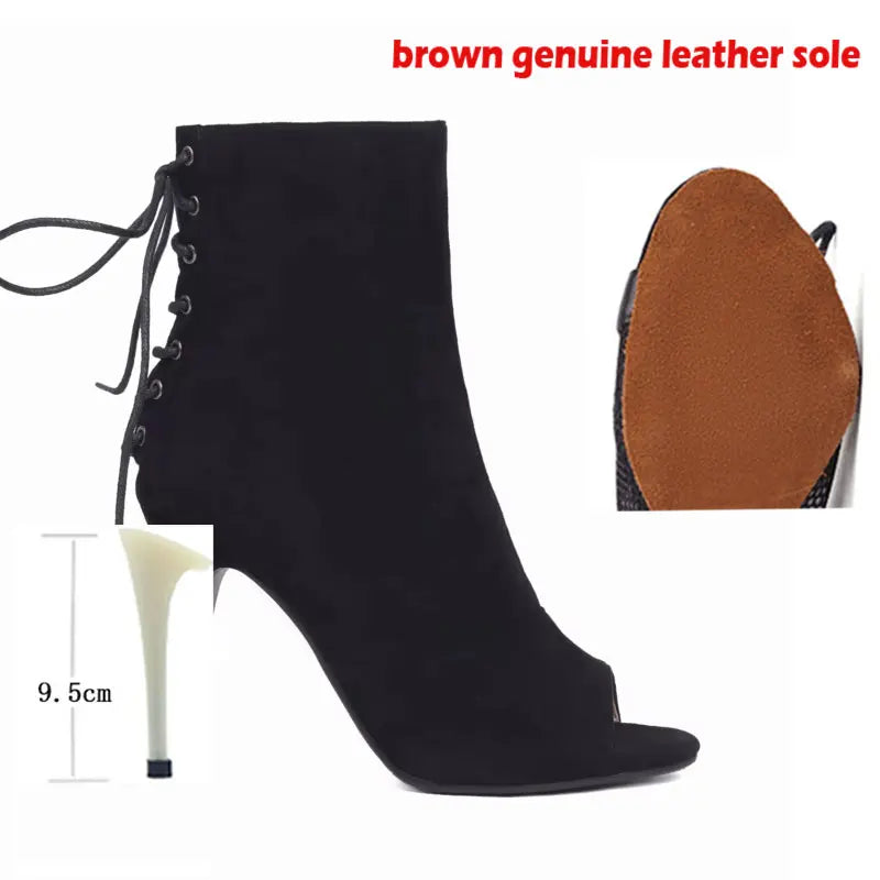 Suede Sole High Heel Ankle Dance Booties for Women
