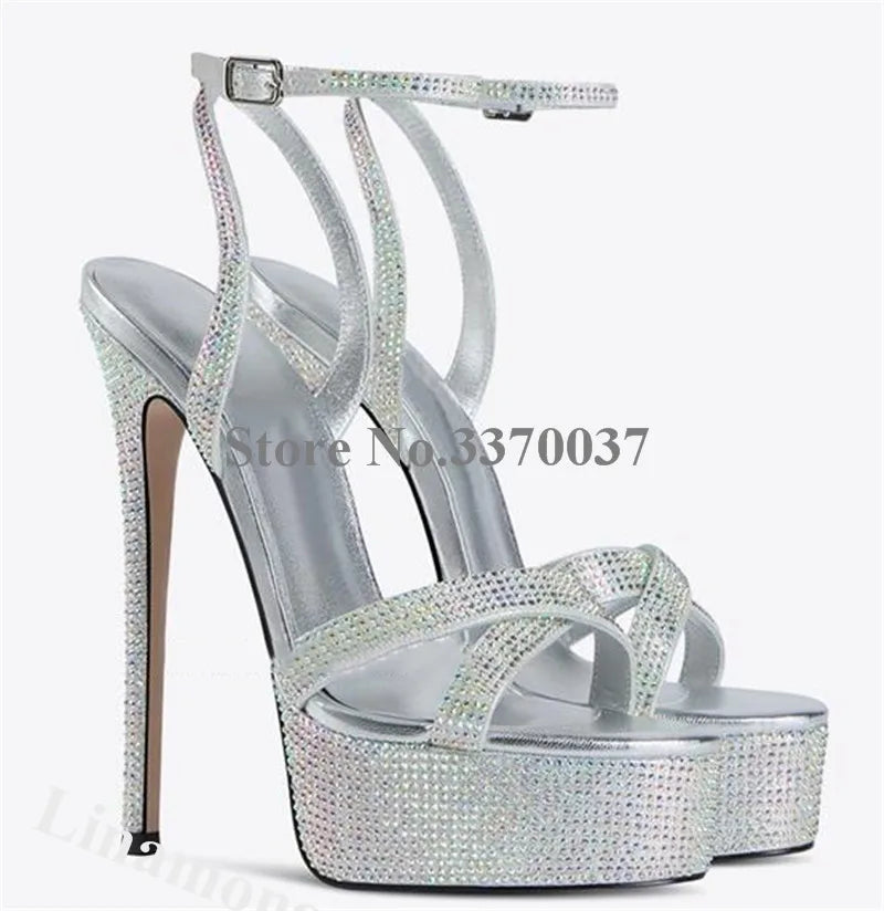 Rhinestone Ankle Strap Stiletto Heels