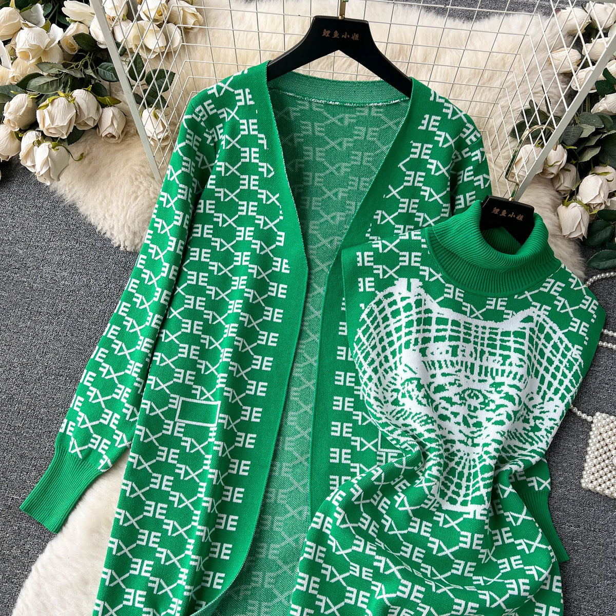 Cozy Winter Knit Dress And Cardigan