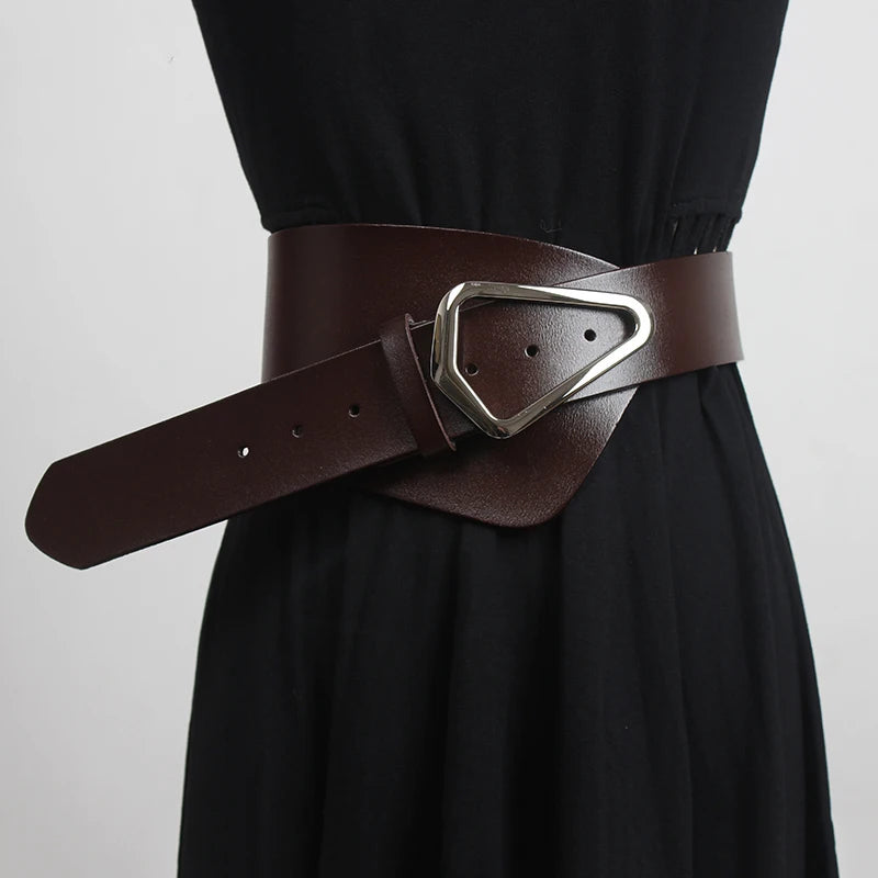 [EAM]  Irregular Genuine Leather Wide Multicolor Belt Personality Women New Fashion Tide All-match Spring Autumn 2025 1DD3996