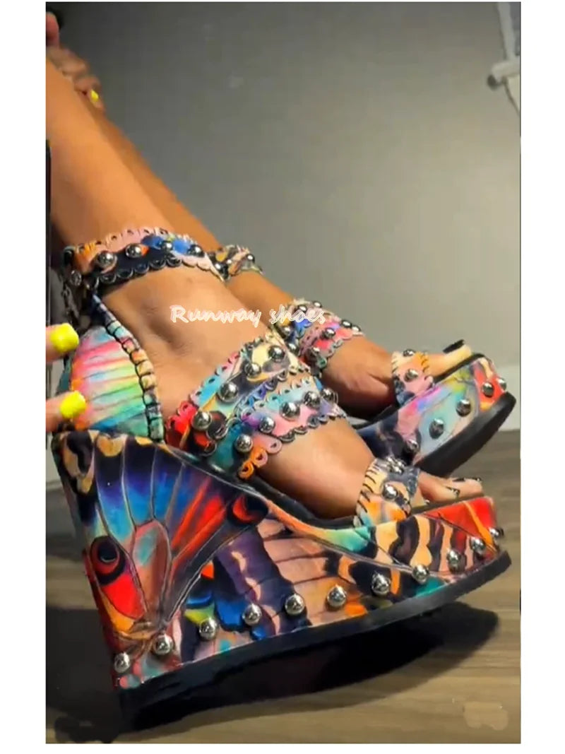 Retro Leopard Print Open Toe Platform Pump For Women