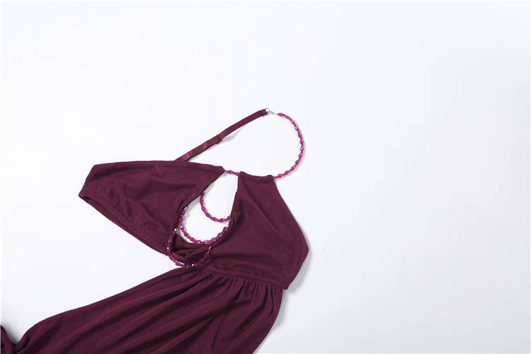 Halter Neck Patchwork Pearl Chain Bodycon Dress for Women