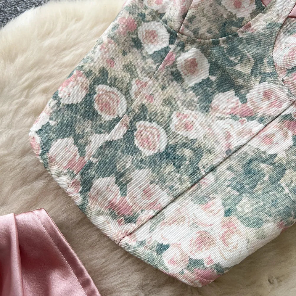 Bow Floral Satin Cami And Mermaid Skirt Set for Women