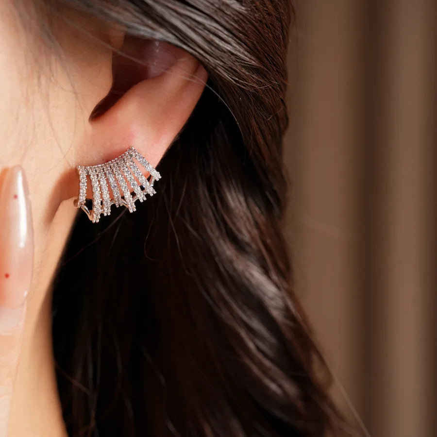 Gold Tone Curved Cubic Zirconia Earrings