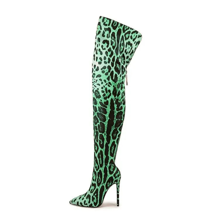 Purple Gradient Leopard Print Over-the-Knee Boots for Women