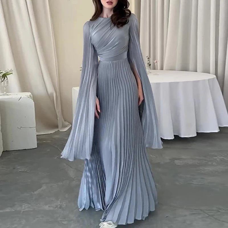 Pleated Solid Color Robe Dress