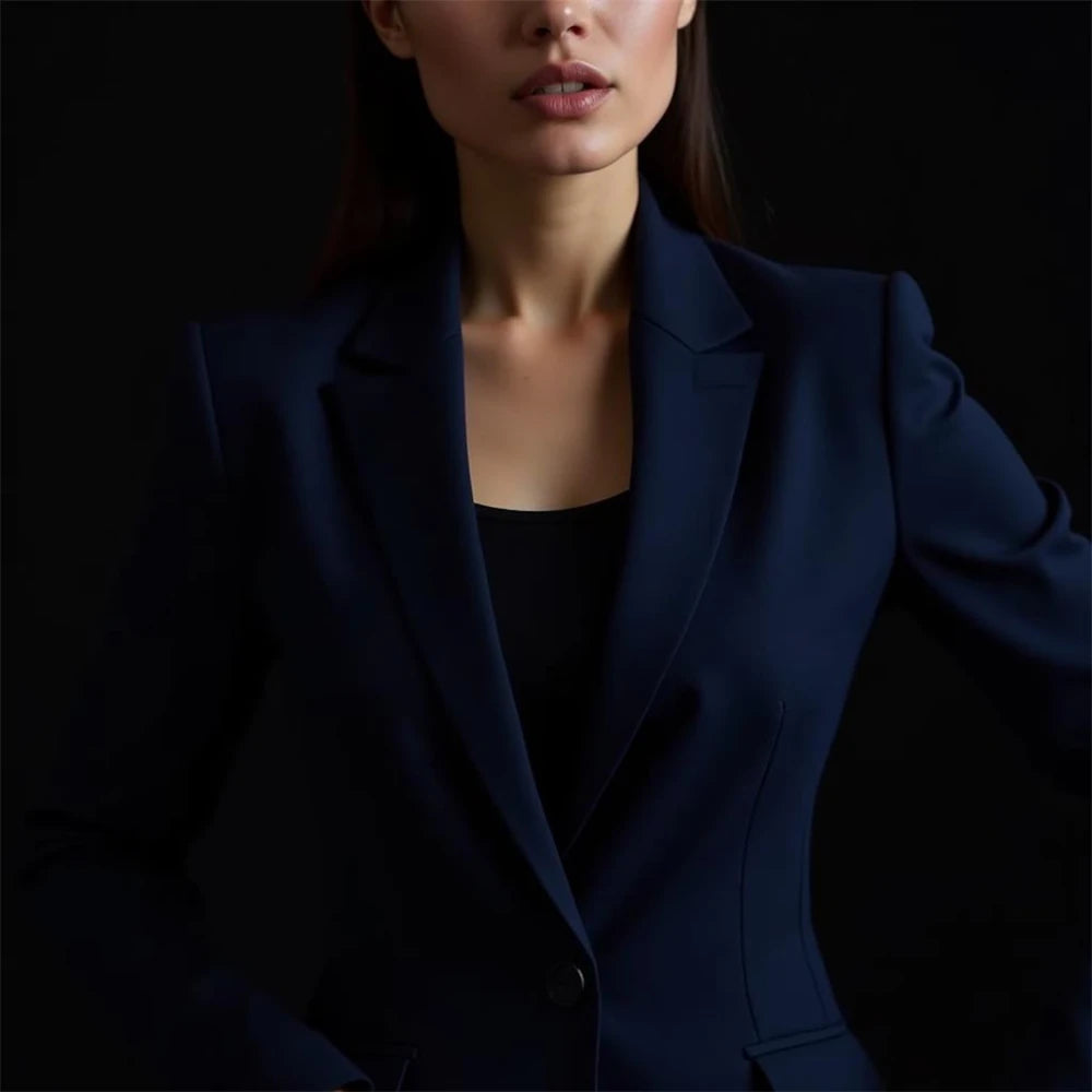 New Navy Blue Women's Suit 2 Pieces Tailored Blazer & Pants Set Formal Bridesmaid Cloth Lady Blazer Set (Jacket+Pants)