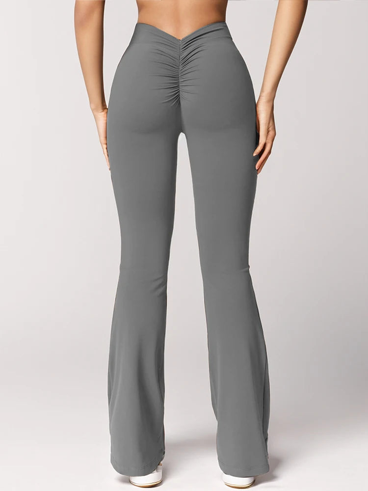 Women's Sports Yoga Pants Pleated Flared Pants  V-Back Butt-Lifting Wide Leg High Waist 31.5 Inches Fitness Sports Yoga Pants