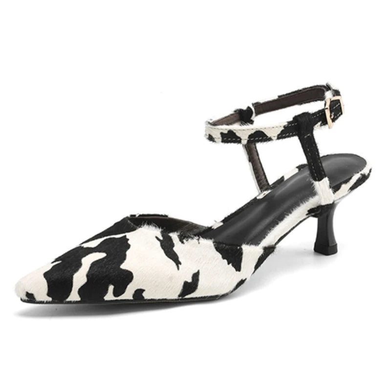 Leather Pointed Toe Mid Heel Sandals