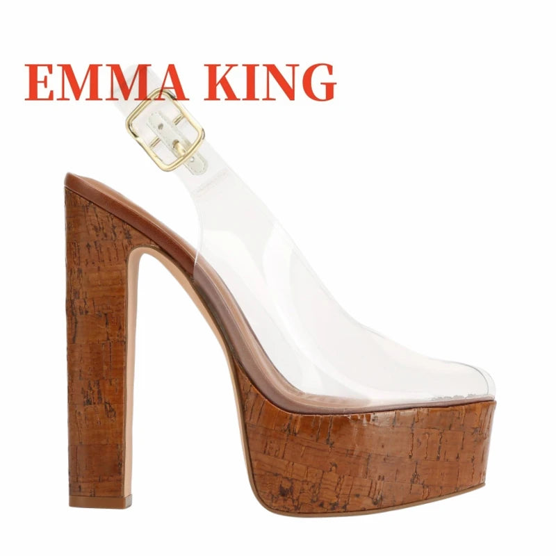 Clear Pvc Platform Slingback Peep Toe Sandals for Women