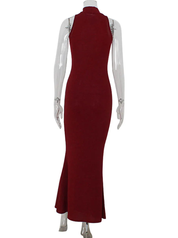 Sequin Turtleneck Sleeveless Maxi Bodycon Dress for Women
