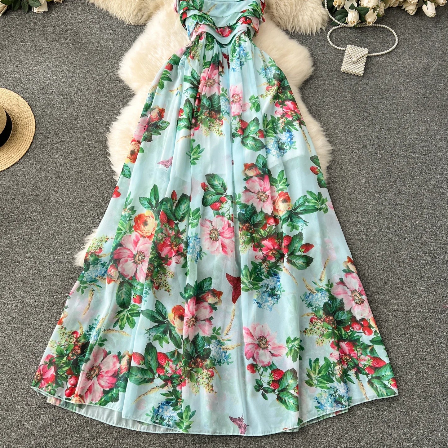 Elegant Floral Off Shoulder A Line Dress for Women