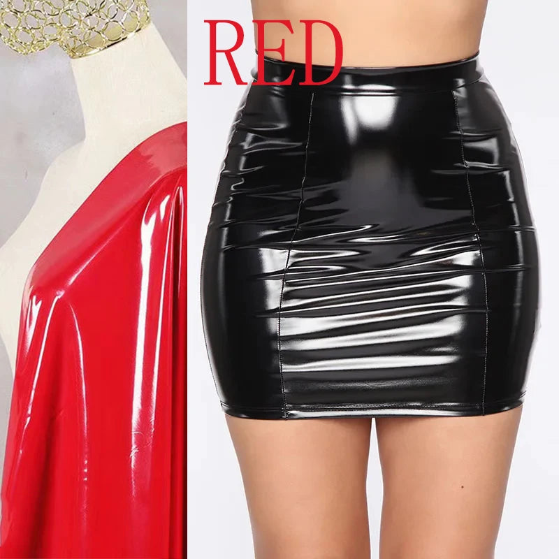 High Waist Shiny Bodycon Leather Mini Skirt For Women