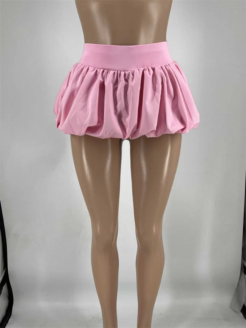 Sexy Pleated Bubble Skirt for Women High Waist Solid Lolita Micro Skirt Preppy Harajuku Y2K Clothes Cute Mini Skirts Birthday