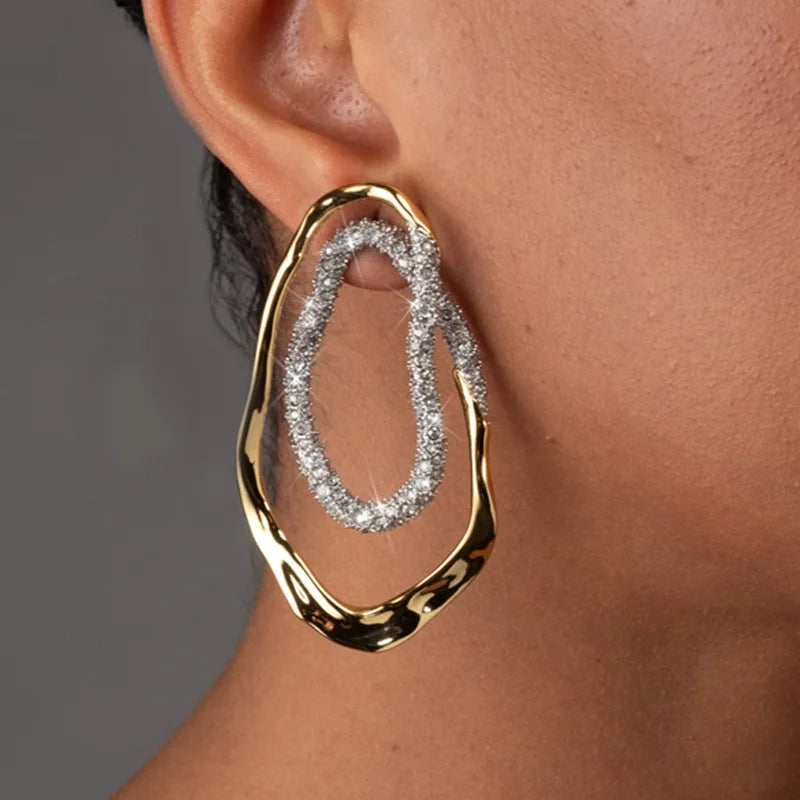 Stylish Geometric Two Tone Copper Stud Earrings for Women
