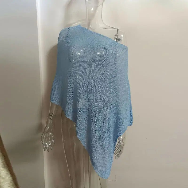 Sheer Knit O Neck Asymmetrical Loose Blouse for Women