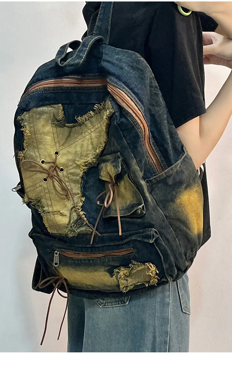 Washed Denim Backpack With Large Capacity for Women