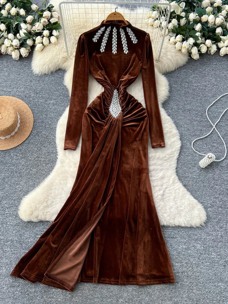 Ruched Velvet Sash Dress