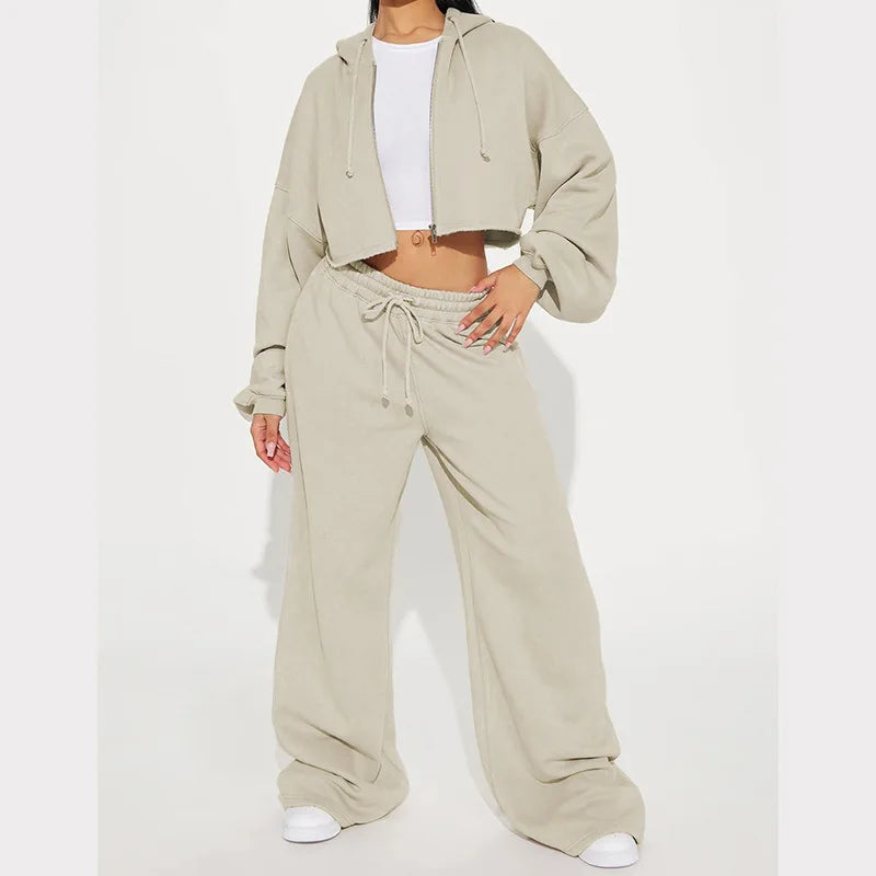 Hooded Cropped Sweatshirt And Long Pants Set for Women
