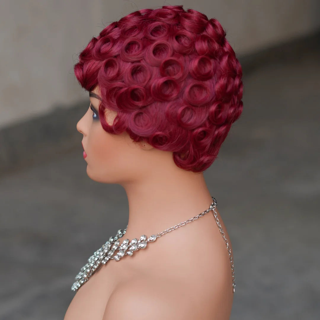 Premium Short Pixie Wig for Black Women 99J Brazilian Virgin Remy Hair Natural Small Curls Comfortable & Durable