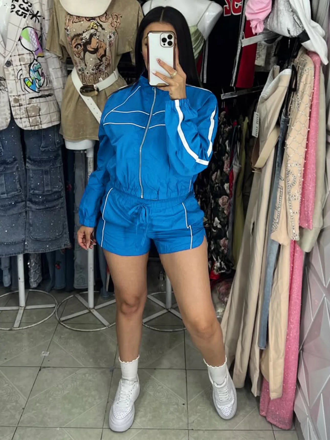 Athletic V Neck Long Sleeve Casual Lounge Set for Women