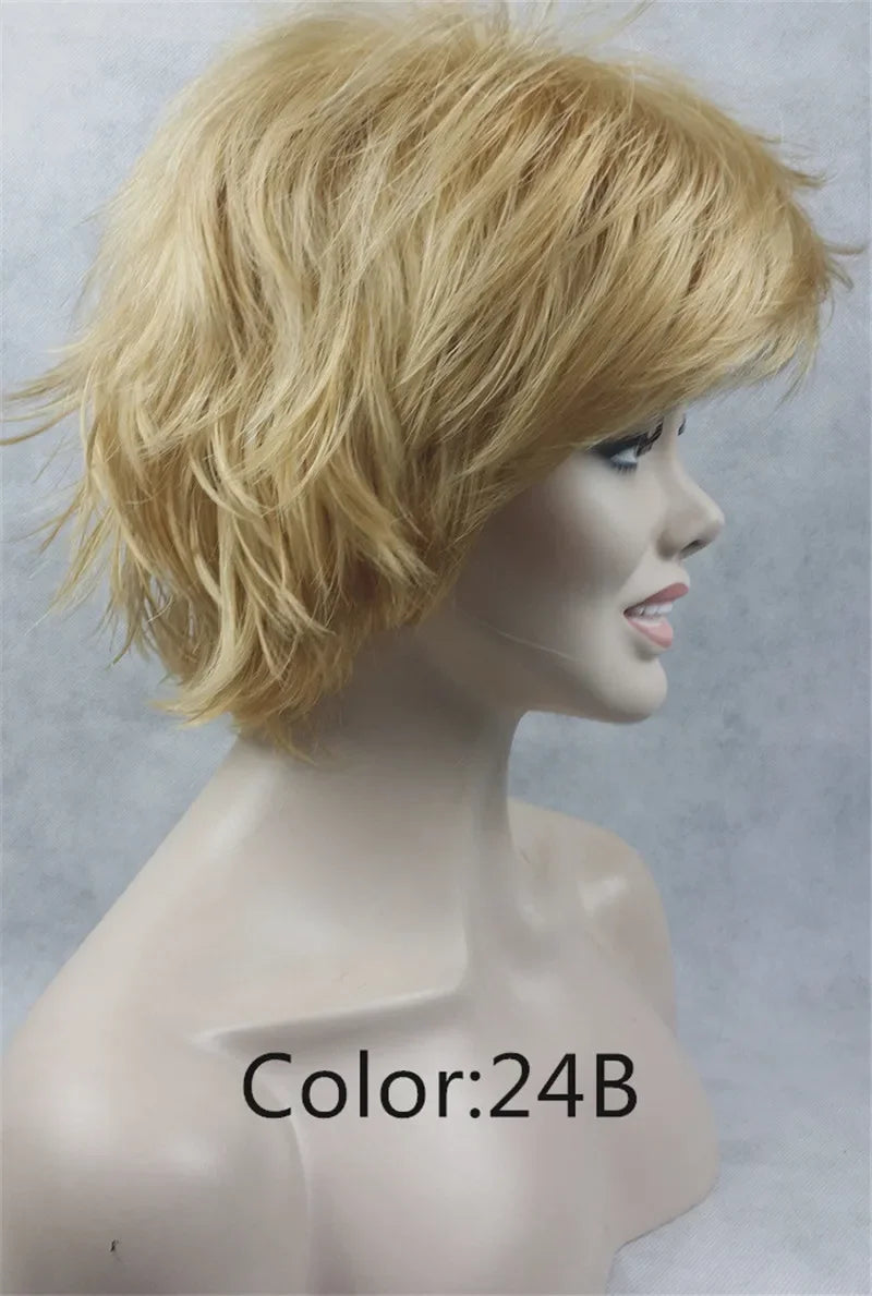 Fluffy Short Straight Layered Blonde Synthetic Wig For Women