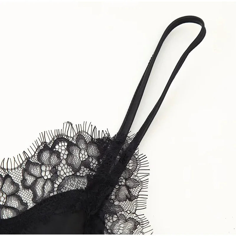 Brown Satin Lace Splicing Sling Dress Women Elegant Irregular Hem V Neck Backless Sleeveless Gown Chic Women Party Club Vestidos