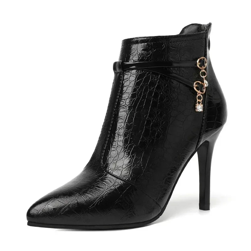 Crystal Pointed Toe High Heel Ankle Boots for Women