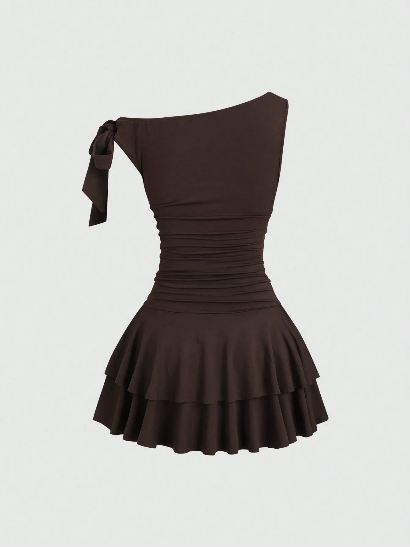 One Shoulder Layered Ruched Floral Mini Dress for Women