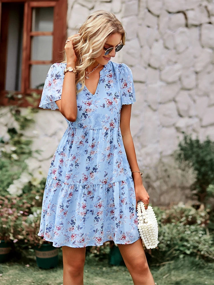 Casual Round Neck Floral Print Pullover Dress For Women